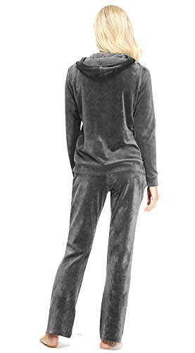 Dolcevida Women's Velour Tracksuits 2 Piece Outfits Hoodie & Sweatpants Sweatsuit Set, Full Zip-grey, Medium