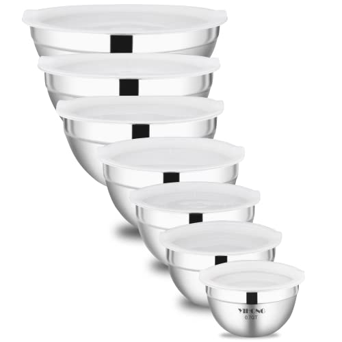 YIHONG Stainless Steel Mixing Bowls Set, 7 Piece Metal Mixing Bowls with Lids Set for Kitchen, Nesting Steel Mixing Bowls Ideal for Baking, Prepping, Cooking, and Serving Food
