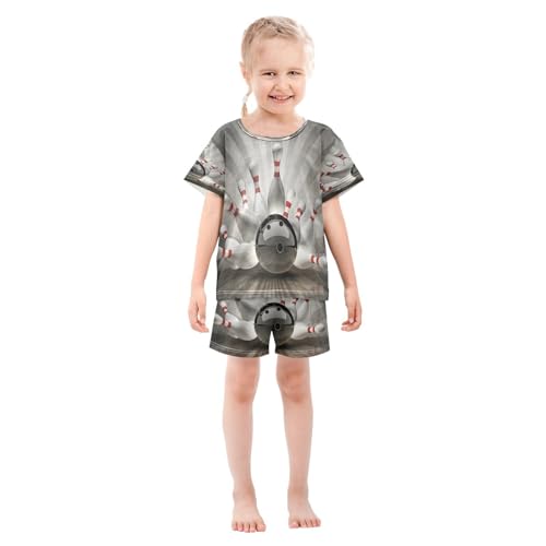 senya Short Sleeve Pajamas Sets Summer Cotton Sleepwear Bowling Ball Crashing Into The Pins, 5T3