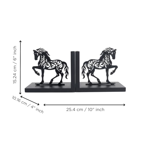 Image of eCraftIndia Wooden Book End with Horse Statue for Good Luck Showpiece for Home Decor Office Table | Gift for Housewarming Birthday