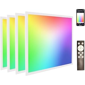 4 Pack 2×2 FT LED RGBW 5000K Multicolor Flat Panel, Light Remote & App Controlled 40W 4400lm Color Changing LED Panel Light Smart Wi-Fi Drop Ceiling Light with Alexa/Google Assistant