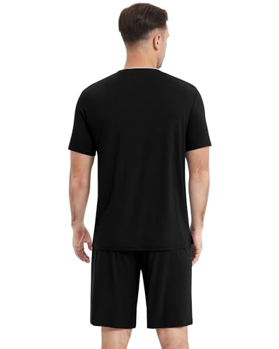 Image of NACHILA Pajamas Set for Men-Viscose Made from Bamboo, Short Sleeve Sleepwear Soft Pj with Shorts Cool Loungewear