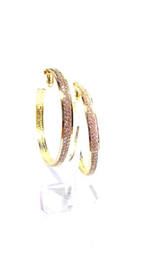 Clip-on Earrings Gold Tone Double Crystal Hoop Earrings 3 Inch Clip Hoop Earrings for Non Pierced Ears2