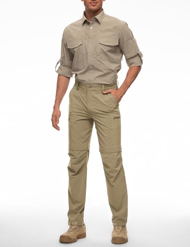 Wespornow Herren Zip-Off-Wanderhose-Abnehmbar-Trekkinghose, Atmungsaktiv Outdoorhose Arbeit Hosen Schnell Trockend Sommer Funktionshose mit 5 Taschen (Khaki, L)