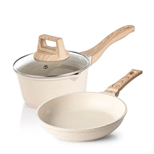 SHAWLA Juego de Wok sartén Antiadherente Piedra Trigo arroz Cocina Stock Leche Olla Doble Caldera con Tapa de Vidrio sartén Característica: