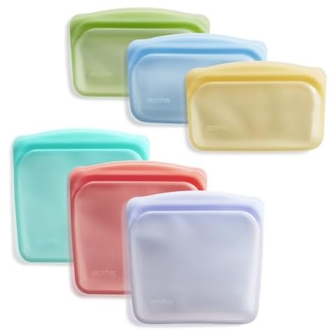Stasher Premium Silicone Reusable Food Storage Bags, 6-Pack, Multi | Multi-Use Food Storage Bags, Lunch Bag, Travel Containers | BPA Free, Leak-free, Dishwasher-Safe, Eco-friendly Cover