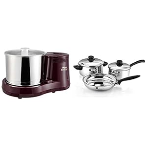 Butterfly Rhino 150W Wet Grinder and Sauce Pan, Fry Pan and Induction Bowl with Lid