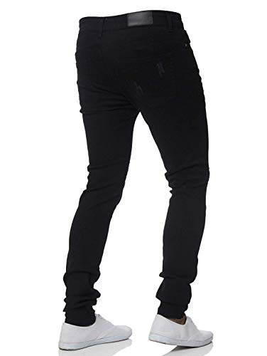BSFASF Men's Skinny Slim Fit Stretch Jeans Denim Ripped Pencil Pants (Black 1, XXXL)