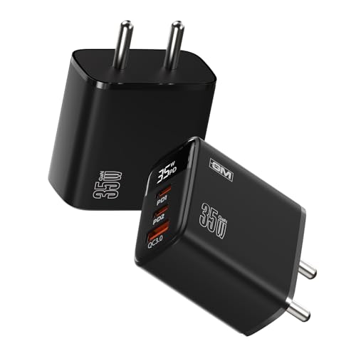 GM G+ 35W Fast Charger Adapter with Smart LED Display|Dynamic Wattage Display |2 Type-C & 1 Type-A|Advanced Protection for iPhone, Samsung, Pixel Series, Tablets, MacBook M1 |1 Year Warranty