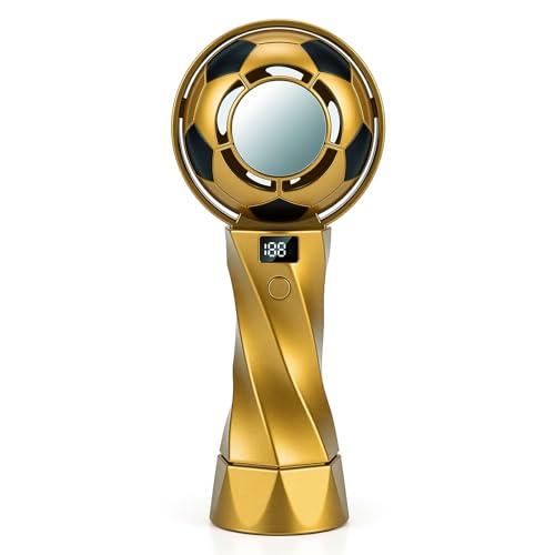 Gerrii Soccer Trophy Handheld Fan, 3000mAh, 5 Speeds, Gold