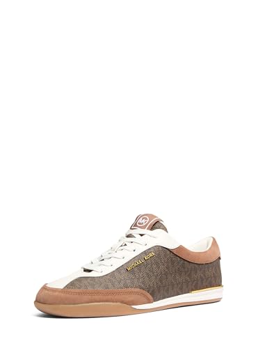 Michael Kors Women's Nolan Lace Up, MK Signature Coated Twill/Brown Multi, 10
