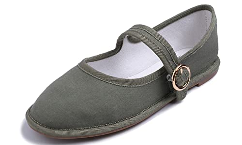 Feversole Women's Canvas，Femmes élégantes Chaussures décontractées Ballerines Fond Mou Confortable Marche Quotidienne Mary Jane Chaussures de Mode...