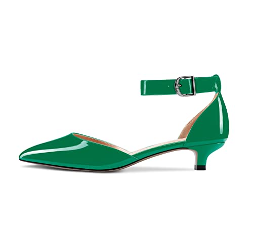 Image of Aachcol Women Kitten Low Heel Ankle Strap Pumps Pointed Toe Sandals Dress Shoes Party Office Wedding 1.5 Inch