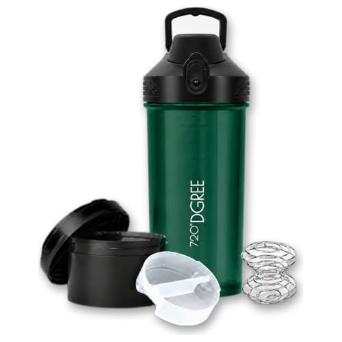 720DGREE Protein Shaker mit Pulverfach 550ml uberShaker Auslaufsicher BPA-Frei Skala Spiralmixer für cremige Shakes - Premium Eiweißshaker Schüttelbecher ideal für Fitness Gym