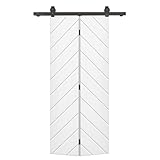 Herringbone 34 in. x 84 in. White Painted MDF Modern Bi-Fold Barn Door with Sliding Hardware Kit