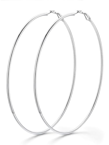 KeyStyle Large Hoops Earrings for Women, Hypoallergenic Stainelss Steel Post Hoop Earring, Lightweight Large Jumbo Loops Oversized 100 mm