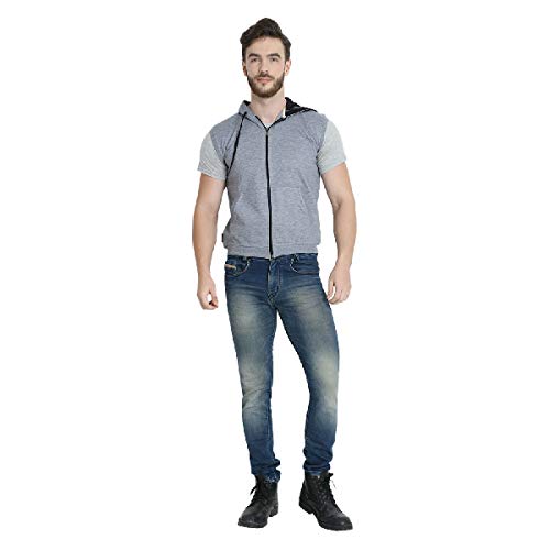Image of Teemoods Men's Cotton Fleece Sleeveless Hooded Jacket - Casual Zip Up Vest for Gym Workout, Running, Aerobics, Yoga - Regular Fit with 2 Pockets