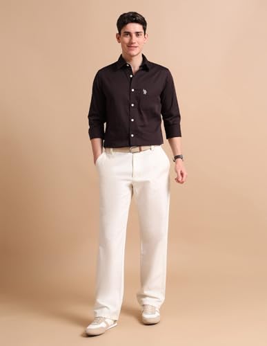 Image of U.S. Polo ASSN. Solid Tailored Fit Shirt for Men - 100% Cotton, Breathable & Comfortable, Full Sleeves Casual Shirt for Men