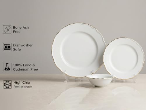 Image of Bodhi House 18-Piece Gold Rim Porcelain Dinner Set | Plates & Bowls Set | Lightweight, Chip Resistant, | Dishwasher Safe | Ideal for Home Dining, Parties & Gifting Set | Teal