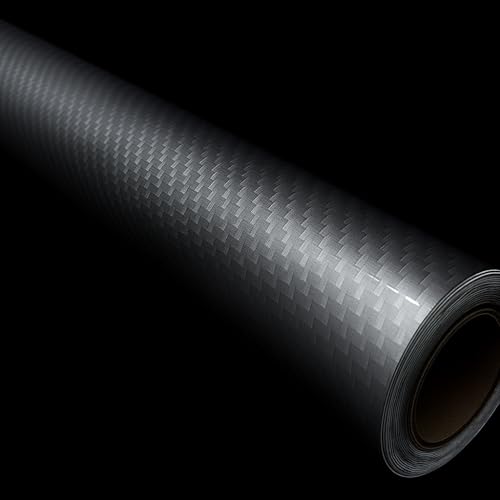 Image of RockRose 7D High Gloss 7D Silver Carbon Fiber Vinyl Wrap, Anti-Wrinkle, Air Release Automotive Bubble Wrap, Self Adhesive Car Vinyl Sticker DIY Decals 1FT x 10FT