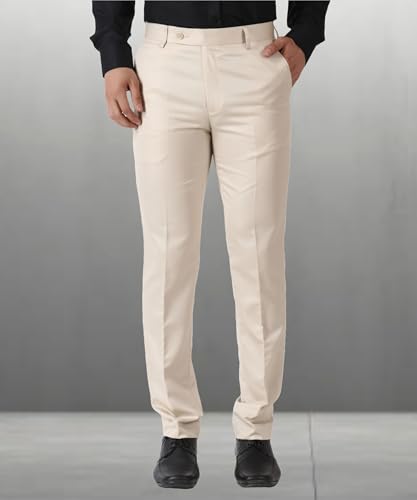 Image of MALENO Men's Slub Effect Solid Trouser | Classic Slim Fit Formal Trousers for Men | Slim Fit Trousers for Men