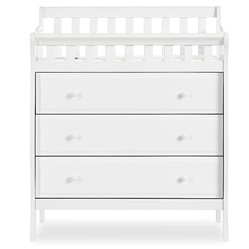 Image of Dream On Me Marcus Changing Table And Dresser In White, Features 3 Spacious Drawers, Non-Toxic Finishes, Comes With 1" Changing Pad, Made Of Solid Wood
