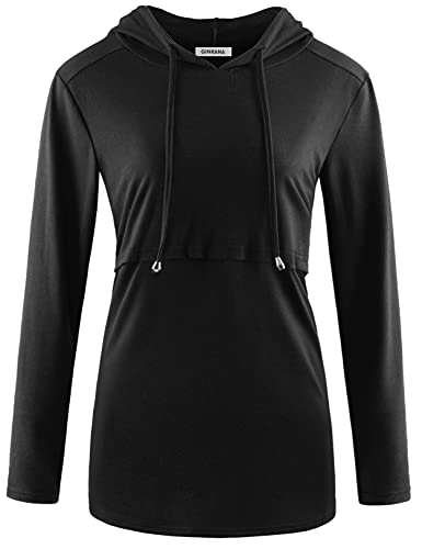 Ginkana Women's Nursing Hoodie Sweatshirt Long Sleeves Breastfeeding Maternity Shirts Casual Clothes Black #TOP1