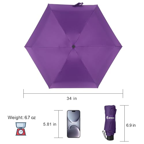 GAOYAING Compact Travel Umbrella with Case Sun & Rain Lightweight Mini Small and Compact Suit for Pocket Royal Purple