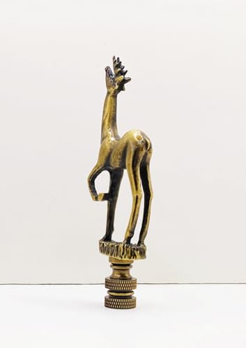 Image of Lamp Finial-Standing Deer-Antique Brass Finish, Highly Detailed Metal Casting