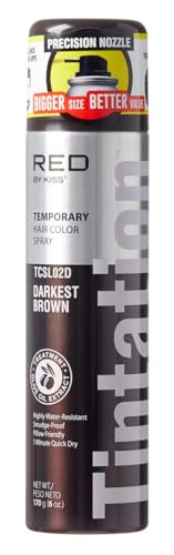 Red by Kiss Tintation Temporary Hair Color Spray Instant Gray Root Touch Up Coverage Water-Resistant & Smudge-Proof Easy Wash Out Barber & Hairline Touch-Up Quick-Dry (Darkest Brown 6 oz)