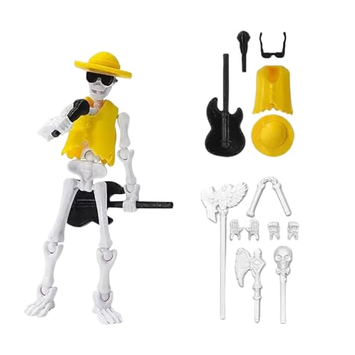 AFYRIANT Mini Halloween Deko Skelett, 15CM Ganzkörper Mini Skelett mit Beweglichen Gelenken, Coco Sänger, Wichtel Zubehör Skelett für Halloween Hause Party Dekoration