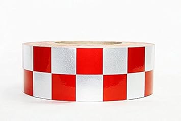 JURUOXIN Reflective Radium Checkered Roll Warning Tape for Roadway Safety & Floor Marking (White/Red, 2 inch x 40 ft.) Pack of 1