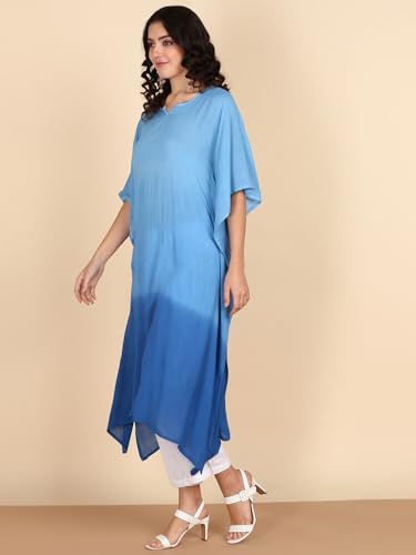 Image of Maaesa Women Handcrafted Tie & Dye Rayon Crepe Kaftan Dress | Casual Wear | Flowy Kaftan Style | Lightweight & Breathable Fabric