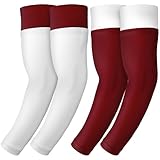 Coume 2 Pairs Double Arm Sleeves Football Drip Arm Sleeves for Football Basketball Baseball Volleyball(Maroon and White,M)