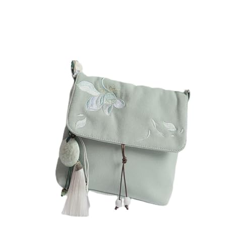 Chinese Style Ancient Hanfu Canvas Bag Crossbody Cloth Bag Small Square Bag, Green