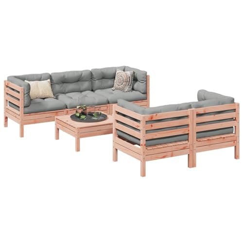 Gecheer Muebles de Jardin,Sofa Jardin Exterior,Muebles terraza y Jardin,Sofás Patio,Set de sofás jardín 6 pzas con Cojines Madera Abeto Douglas