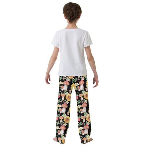 ZZXXB Mushroom Sunflower Strawberry Boys Long Pants Soft Trousers Elastic Waist Kids Lounge Bottoms with Pockets S-XL3