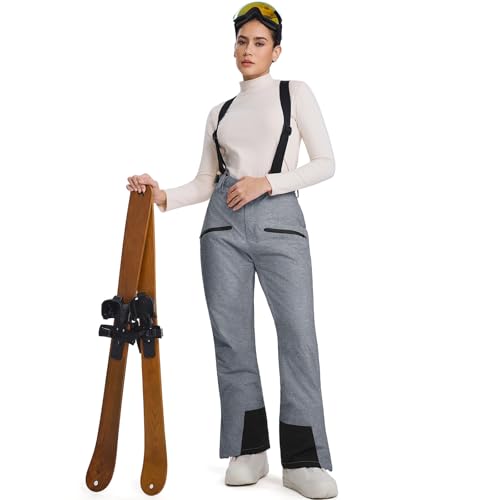 HOUZONIY Pantalon de Ski pour Femme - Pantalon de Snowboard Thermique - Pantalon d'extérieur pour Femme - Taille réglable - avec Bretelles Amovibles - Vêtement de Ski(Gris L) – vue 3
