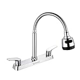 SOLVEX 2 Handle Kitchen Sink Faucet, High Arc 360 Swivel Stainless Steel Pipe 3 Hole Kitchen Faucet,