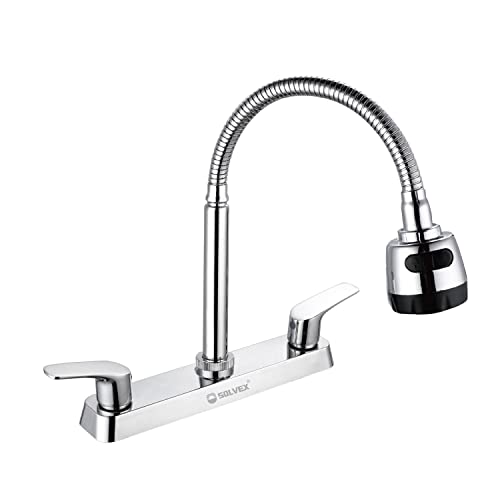 Solvex 2 Handle Kitchen Sink Faucet, High Arc 360 Swivel Stainless Steel Pipe 3 Hole Kitchen Faucet, Commercial Modern Chrome Kitchen Sink Faucet With Flexible Spout, Sp-80082 #TOP20