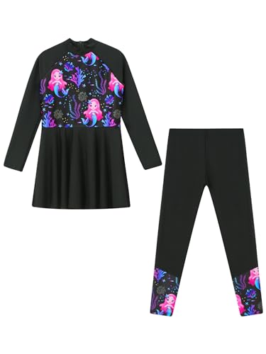 renvena Kids Girls Two Pieces Rash Guard Sets UV UPF50+ Long Sleeve Dress with Leggings Surf Swimsuits3