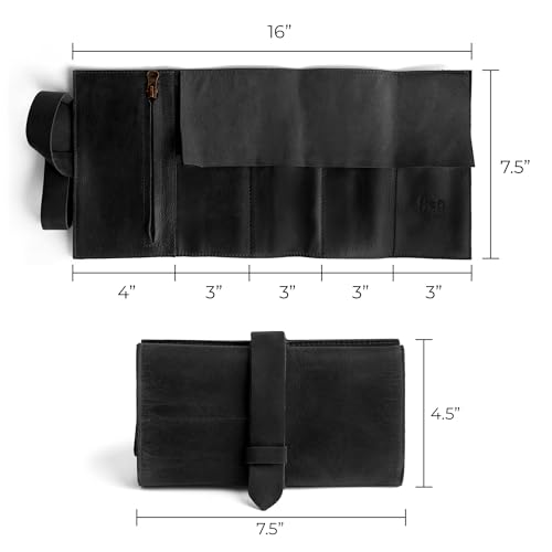 Image of Hide & Drink, Watch Roll Organizer with Zippered Pouch, Easy Carry On Watchlover Storage, Travel Essentials Gift, Full Grain Leather, Handmade (Charcoal Black)