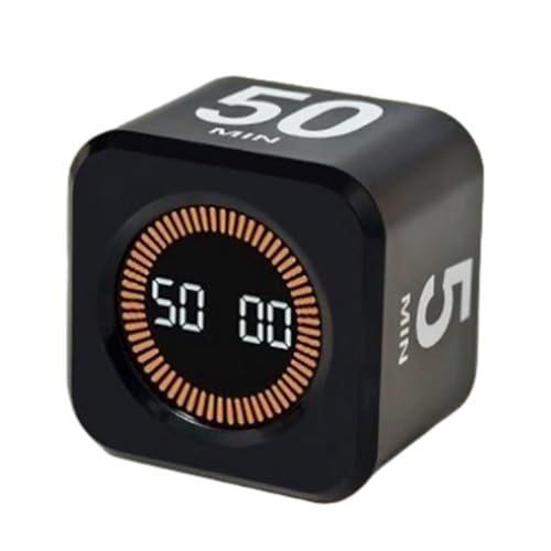 Timer Cube with 5/10/25/50 Min Presets – Digital Productivity Desk Timer with Countdown & Visual Display – Flip Clock Tool for ADHD, Kids, Adults, Kitchen, Study, Office (Black)