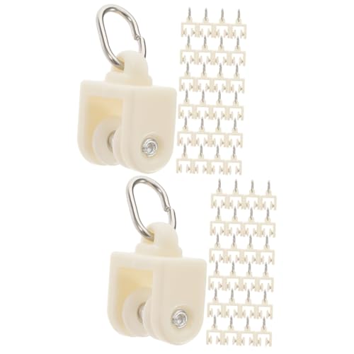 POPETPOP 100個 滑車曲線軌道 カーテン金具 カーテンローラーフック ランナーホイール curtain rail プーリー フック付きトラックローラー 合金 白い