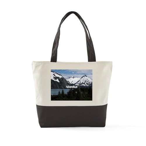 CafePress Alaska: Portage Lake And Mountains Canvas Tote Top Zipper Closure