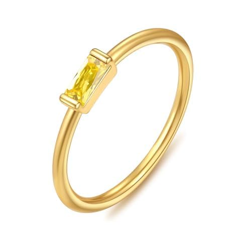 ZHESHY Anillo De Oro Y Plata Para Mujer Piedra De Nacimiento Chapado En Oro De 14 Quilates Anillo De Compromiso Solitario Con Piedra Preciosa Granate Citrino Anillos Apilables Dorados Regalo