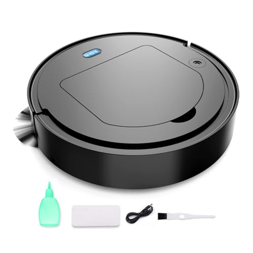 SMTSEC Robot Aspirador Y Fregasuelos, 4 En 1 Robot Aspirador Silenciosa Superfino Robot Barredora Fregadora con Potente 2000Pa Potencia De Succión para Pelos De Mascotas Pisos Duros,Black-1 Pack
