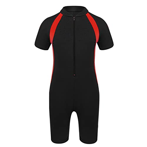 FEESHOW Kinder Mädchen Neoprenanzug Einteiler Badeanzug Schwimmanzug Kurzarm Taucheranzug Swimwear für Wassersport UPF 50+ Schwarz 140-152