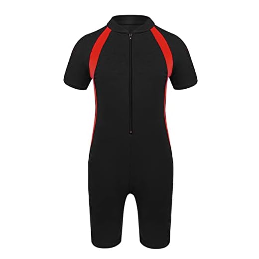 FEESHOW Kinder Mädchen Neoprenanzug Einteiler Badeanzug Schwimmanzug Kurzarm Taucheranzug Swimwear für Wassersport UPF 50+ Schwarz 140-152