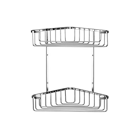 Croydex QM263841 Large Chrome 2-Tier Corner Basket Shower Caddy, 5 Year Rust Free Guarantee, Silver Cover
